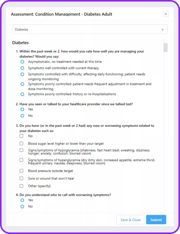 Arcadia Condition Management Screen